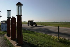 Gas pumps by the Youngville Cafe on the Lincoln Highway. ©Mike Kelley